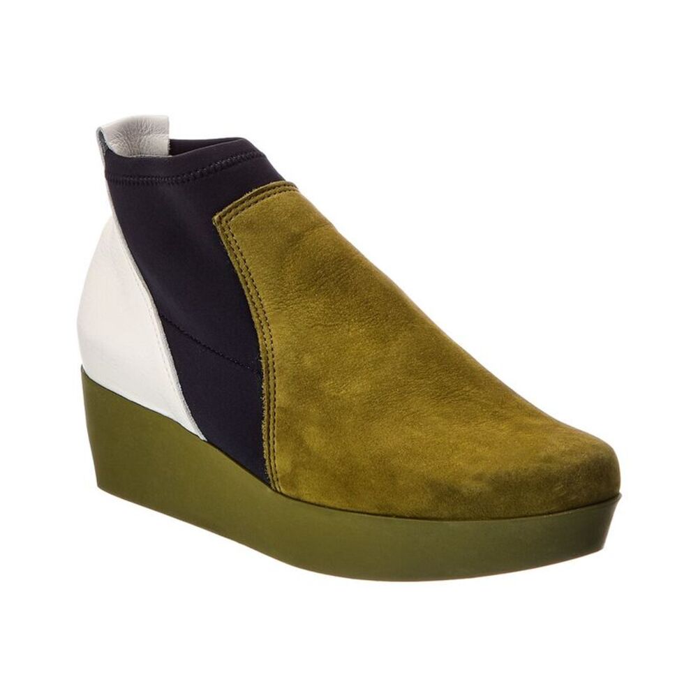 Arche Fujack Leather Wedge Bootie, Green